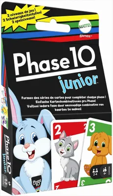 The image shows the front packaging of the Phase 10 Junior card game.