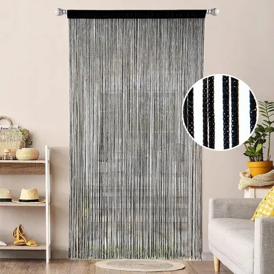 Immagine prodotto di Tenda in filo metallico, zanzariera, tenda per porte di balconi, divisorio per ambienti, tende in filo metallico, nero, 90 x 200 cm