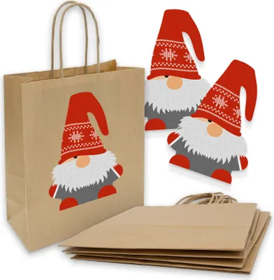 Produktbild von itenga 5x Geschenktüte mit Kordel 18x8x22cm + Sticker Wichtel