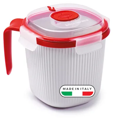 Immagine prodotto di Tazza Snips per bevande calde, tazza da minestra per microonde con coperchio, 0,70 l, bianco/rosso
