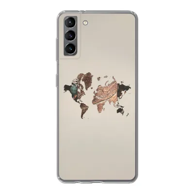 Produktbild von MuchoWow® Handyhülle Schutzhülle Hülle für Samsung Galaxy S21 Plus Weltkarte - Holz - Braun Silikon Softcase Handy Hülle - Handy-Tasche