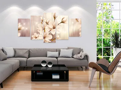 Produktbild von Akustikbild Blumen Magnolie 200x100 cm Bilder Akustikschaum Hochleistungsschallabsorber Schallschutz Leinwand 5 tlg Wandbild Raumakustik Schalldämmung b-A-0282-b-p