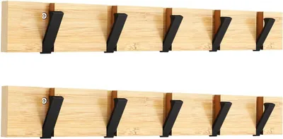 Wandgarderobe, 5 einziehbare Haken, 20 kg, Bambus, schwarz