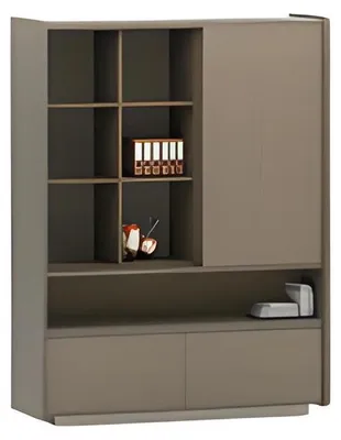 Immagine prodotto di Moderno mobile da ufficio marrone con ripiani e cassetti per archiviare i documenti