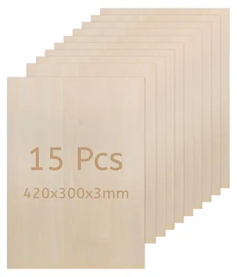Obrázek produktu pro 15 kusů vícevrstvého překližkového panelu z lindenového dřeva, rozměry 420 x 300 mm, tloušťka 3 mm, dřevěná deska třídy A3 vhodná pro laserové řezání
