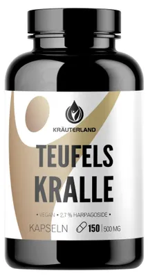 Produktbild von Kräuterland Teufelskralle Kapseln 150 Stück vegan Teufelskrallenwurzel-Extrakt