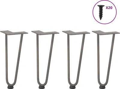 Image de Pieds en épingle à cheveux pour table basse 4 pièces Acier naturel 30 cm Acier massif