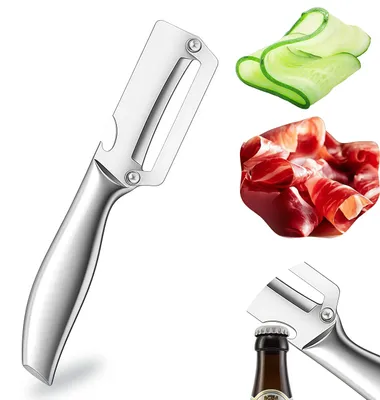 Gemüseschäler aus Edelstahl, 2-in-1 mit Flaschenöffner, breite Klinge
