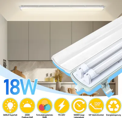 Obrázok produktu pre Izrielar LED svetlo odolné voči vlhkosti v kúpeľni Suterénne svetlo do vane Tube Lamp 120cm 2 x 18W T8 trubice Neutrálna biela 4500K IP65