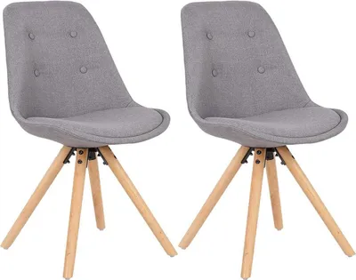 Zdjęcie produktu dla Krzesło dla gości Happyment Nuni – szare – krzesła do jadalni – obicie materiałowe – drewniane nogi – zestaw 2 sztuk – wysokość siedziska 46 cm – Deluxe