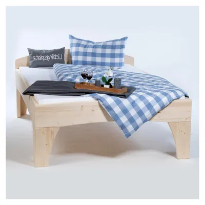 Produktbild von Zinkenbett aus Naturholz, Daybett, Holzbett, Doppelbett 80 90 120 140 160 180 200 x 200 220 (180 x 220)