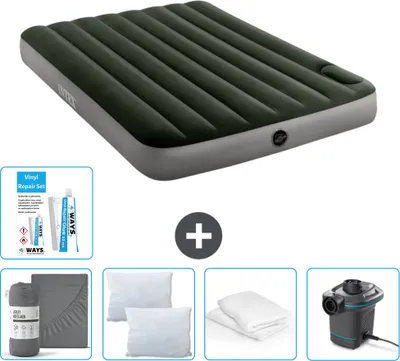 Produktbild von Intex Airbed - Doppelbett - 137 x 191 x 25 cm - Grün - Spannbettuch - Küssen - Pumpe - Reperaturset en Kissenschutz