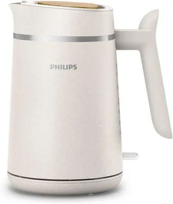Produktbild von Wasserkocher 1,7 L Eco Conscious Edition, seidenweiß-matt, aus -Kunststoff, Kontrollanzeige, flaches Heizelement, 360°-Pirouettenbasis (HD9365/10)