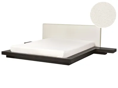 Produktbild von BELIANI Wasserbett Dunkle Esche Bouclé u. MDF-Platte Holzfurnier Matratze 180x200 cm 2 Nachttische Hohes Kopfteil Japanischer Stil Plattform Futonbett
