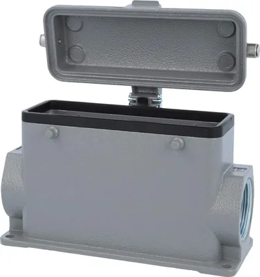 Productafbeelding van HARTING Han 24B, hoog basisframe, 2xM32 zijuitgang voor kabels, geschikt voor 2 bevestigingsogen (aan de bovenkant), met metalen beschermkap - 1 stuk