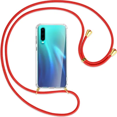 Produktbild von Handykette Backcover-Schutzhülle mit Band (Metall goldfarben) für Huawei P30 - rot