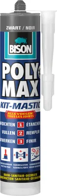 Produktbild von Bison Poly Max Dichtstoff – Schwarz – Universal – für alle Fugen – 280 ml