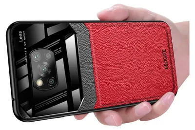 Immagine prodotto di Xiaomi Poco X3 Pro Case, LaimTop Hybrid TPU Bumper antiurto antiscivolo Lychee Texture Pelle Vetro Len Custodia protettiva per Xiaomi Poco X3 Pro Rosso