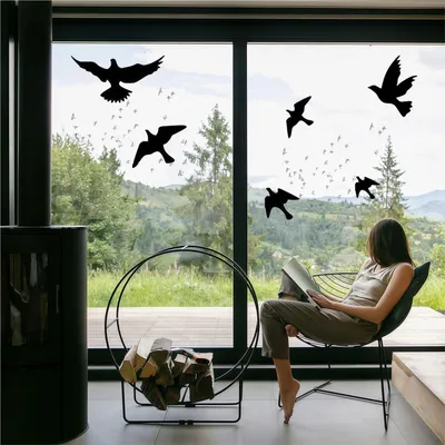 Image de Autocollants pour fenêtres, protection contre les collisions d'oiseaux, 12 pièces, PVC, couleur noire