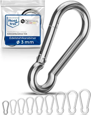 Image de Crochets mousqueton en acier inoxydable, épaisseur 3 mm, lot de 10, longueur 30 mm, pour clés et camping