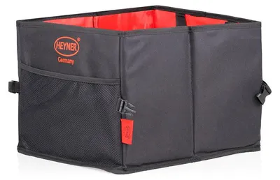Produktbild von HEYNER® Organizer PRO Kofferraum Tasche Auto Box Autotasche Faltbar Universell verstärkter Boden stabil Schwarz Rot 2 Fächer Klettverschluß-außen