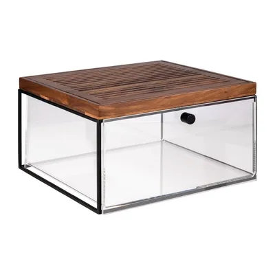 Produktbild von APS Schubladen-Set 3-teilig Metallgestell + Acryl-Schublade + Schneidbrett aus Holz BxTxH: 35,4 x 32,5 x 20 cm