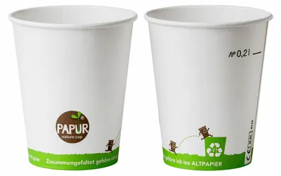 Produktbild von 150x Heissgetränkebecher Pappbecher PAPUR 80mm Ø mit Eichstrich 200 ml