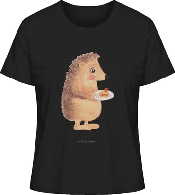 Produktbild von Mr. & Mrs. Panda Basic Shirt Damen Igel Kuchenstück Größe M - Schwarz - Geschenk, Kuchen, Geburtstagskuchen, T-Shirt, Essen Spruch, Oberteil, Kurzarm, Torte, Backen