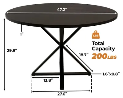 Obrázek produktu pro Kulatý jídelní stůl – kuchyňský stůl pro 8 osob – dřevěný stůl, průměr 120 cm – moderní, minimalistický design – vhodný do obývacího pokoje i jídelny – černý