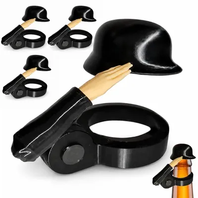 Produktbild von Soldatenhelm für Bierflaschen mit salutierendem Soldaten, Bierflaschenverschluss, staubdichter Flaschenstopfen für Party, Grill und Bar, Schwarz,4pcs