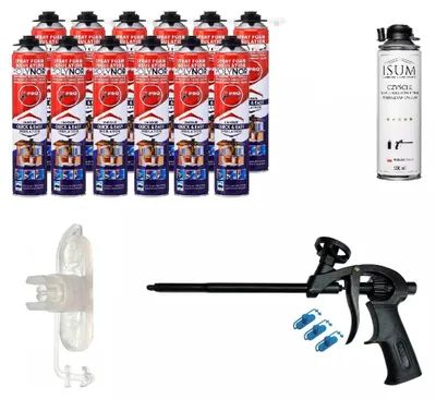 Produktbild von POLYNOR PUR-Wärmedämmung in der PRO-Dose Komplettset mit 29 Teilen - 12 Schaumstoffe - TEFLON PRO-Schaumpistole - Sprühbare Wärmedämmung - Dämmung von Wänden, Dächern, Decken, Rohren Aerosol 750 ml