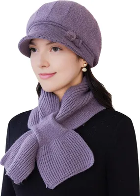 Produktbild von 2-teiliges Damen-Mütze-Schal-Set: Strickmütze, Baseballkappe, dicker Schal, elastischer Winterschal