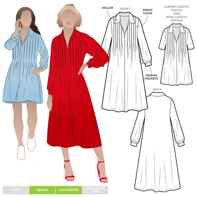 Nähschnitt Xanthe Webwarenkleid, V-Ausschnitt, Gr. 04-16