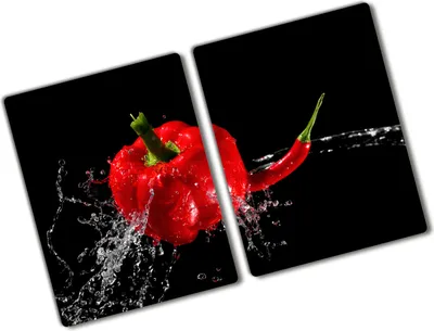 Produktbild von Tulup Glas Herdabdeckplatte - 2x40x52 cm - Glaskeramikkochfeld-Abdeckung Spritzschutz Glasabdeckplatte Kochplattenabdeckung und Schneidebrett - Zweiteilig - Essen & Getränke - Rote Paprika - Rot