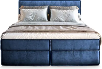 Produktbild von Masseno Boxspringbett PELLIO 160x200 cm Komplett-Set mit Bonell Matratze und Topper, Polsterbett mit Bettkästen -Blau, MONOLITH 77
