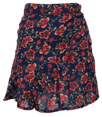 Produktbild von Leichter Seidiger Wickelrock, Boho Sommerrock - Blau/rot, Damen, Polyester, Röcke