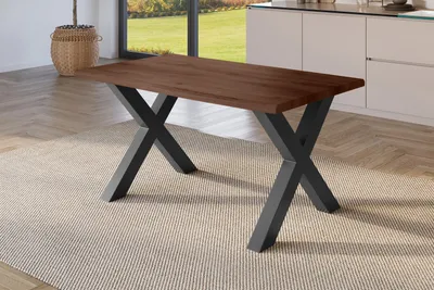 Produktbild von Esstisch 120x80 cm Baumkante Holz Nussbaum-Optik X-Gestell Metall schwarz JULIUS