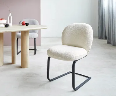 Produktbild von DELIFE Freischwinger Nube-Flex Bouclé Weiß Freischwinger flach Schwarz Taschenfederkern