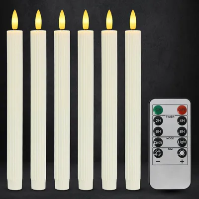 Produktbild von LED Stabkerzen mit Fernbedienung, Flammenlose Tafelkerzen mit Timerfunktion,LED-Kerzen mit Streifendesign,12 Stück, für Hochzeit und Party