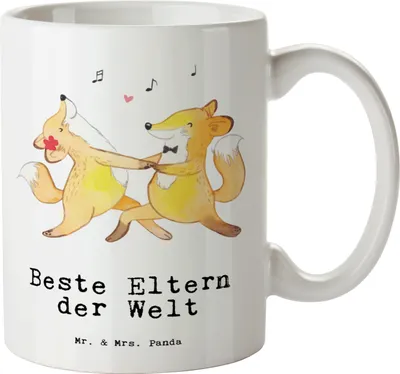 Produktbild von Mr. & Mrs. Panda Pott Fuchs Beste Eltern der Welt - Weiß - Geschenk, Papa, Große Teetasse, Keramiktasse, Riesenkaffeetasse, Mami, Familie, Tasse, Haferl, Dankeschön, Mama
