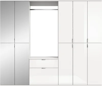 Produktbild von Garderoben-Set "ProjektX" in weiß Hochglanz Garderobenschrank mit Spiegeltür 213 x 193 cm