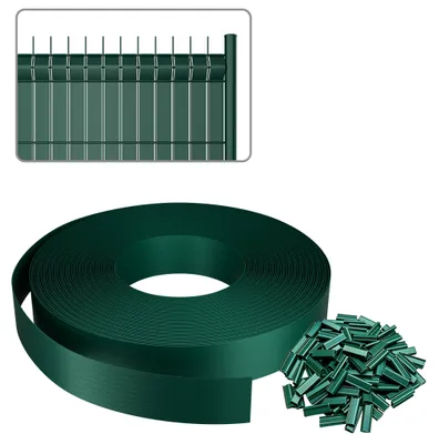 Produktbild von QEENTOE PVC Sichtschutzstreifen, Sichtschutz Zaun 5cmx65m inkl 120 Clips Zaunblende für Doppelstabmattenzaun & Stabmattenzaun, Grün