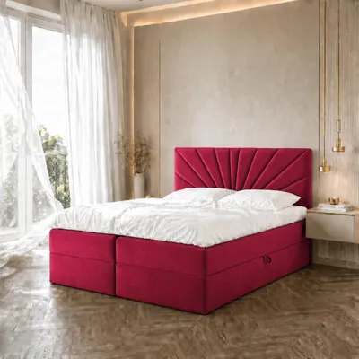 Zdjęcie produktu dla Łóżko kontynentalne podwójne TEO 2 – łóżko o wymiarach 160 x 200 cm z materacem typu Bonell, z pojemnikiem na pościel i nakładką. (Czerwone)