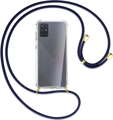 Produktbild von Handykette Backcover-Schutzhülle mit Band (Metall goldfarben) für Samsung Galaxy A71 (A715) - dunkelblau