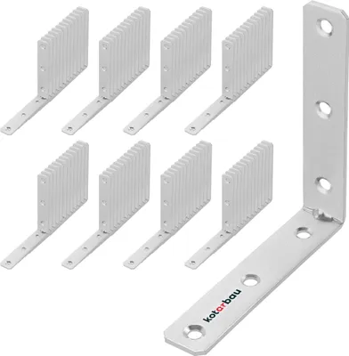 Produktbild von KOTARBAU® 100er Set Winkel 10 x 10 x 2 cm Winkelverbinder Schwerlastwinkel aus Verzinkte Stahl Eckwinkel mit Sicke Stahl Blechwinkel Metallwinkel 90 Grad Stahlwinkel Winkelprofil Bauwinkel Stuhlwinkel