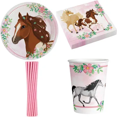 Produktbild von Partyset Pferde Geburtstag Pony Pferd Dekoration rosa Kindergeburtstag Deko