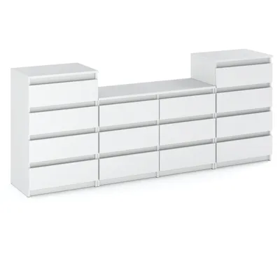 Produktbild von STIV Möbel | Kommodenset mit 14 Schubladen (4+6+4) | Weiß Matt | 220 cm | modern & grifflos | Schlafzimmer & Wohnzimmer