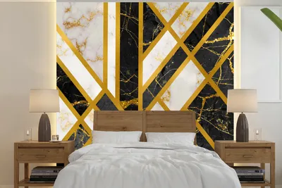 Produktbild von MuchoWow® Fototapete für Wohnzimmer oder Schlafzimmer Wandtapete Vinyl Motivtapete Marmor - Gold - Luxus - 300x300 cm - Wanddekoration