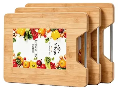Productafbeelding van Snijplankenset, bamboe, mesbestendige oppervlak, 3 stuks