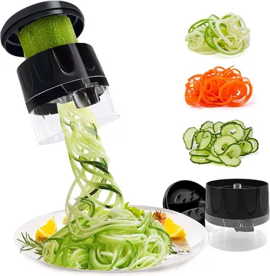 Produktbild von Handheld Gemüseschneider, 3-in-1 Multifunktionale  Rotationsreibe,  Zerkleinerer, Verstellbare Reibe für Zucchini-Nudeln, Karotten, Gurken (Schwarz)
